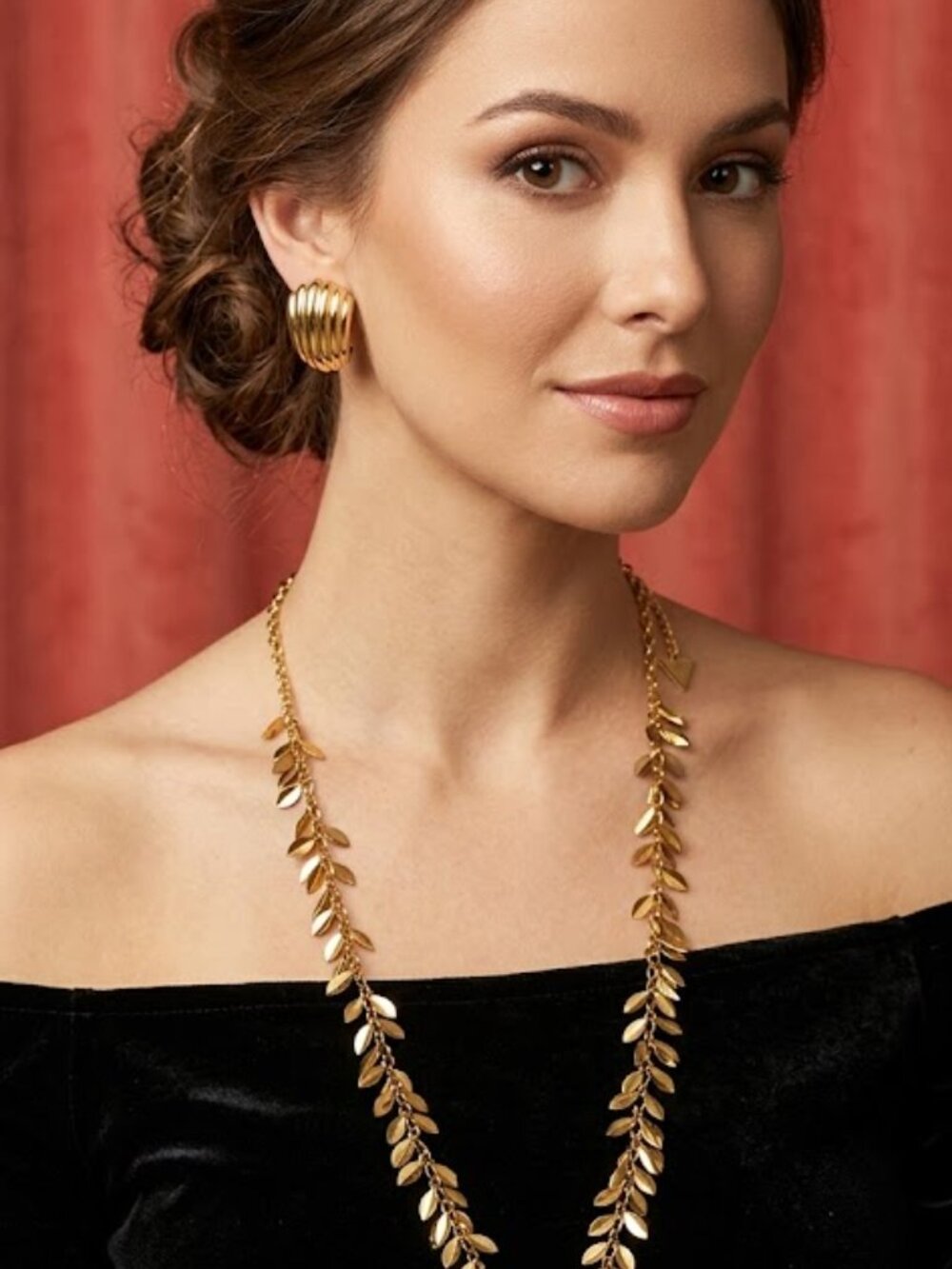 Gold tone necklace. Adjustable size with toggle closure.